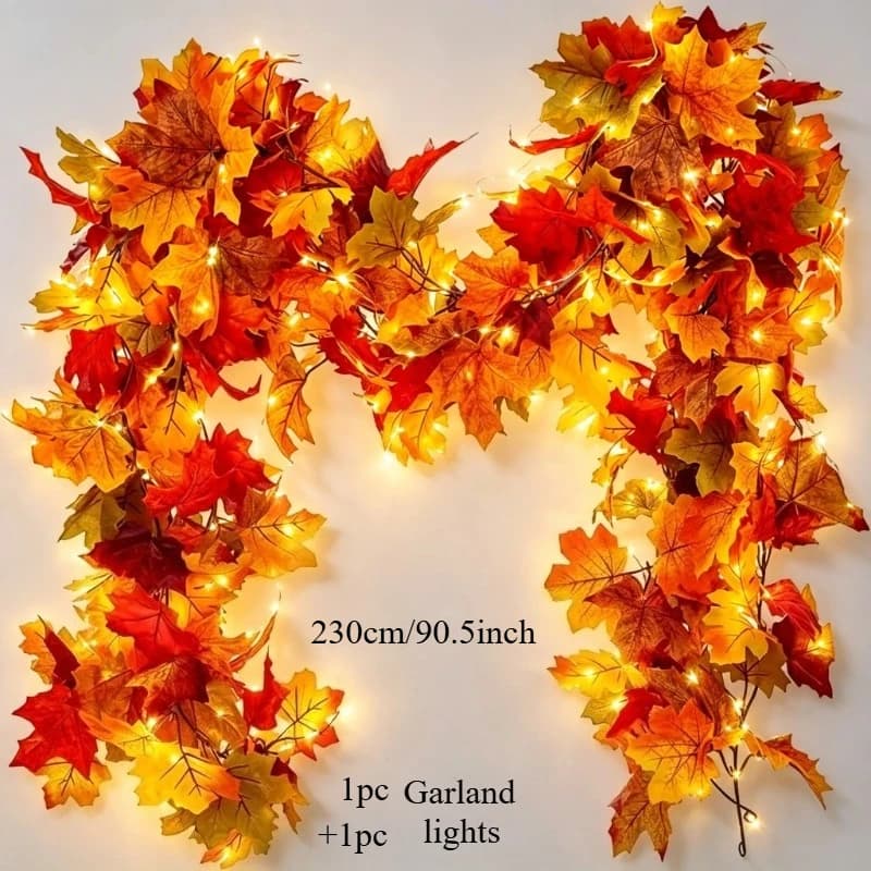 Maple Leaf Autumn Garland Light Strings,Thanksgiving Christmas Table Decorations, Autumn Fallen Leaf Garlands,Halloween Decor