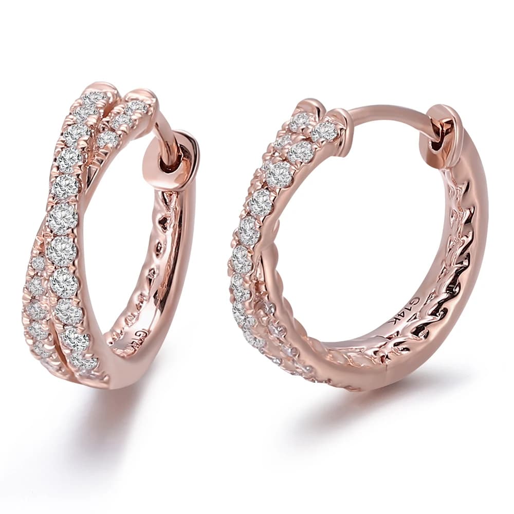 Orecchini alti a due file in oro rosa 14 carati provenzale con moissanite rotonde per accessori per gioielli di moda da donna, regalo per anniversario