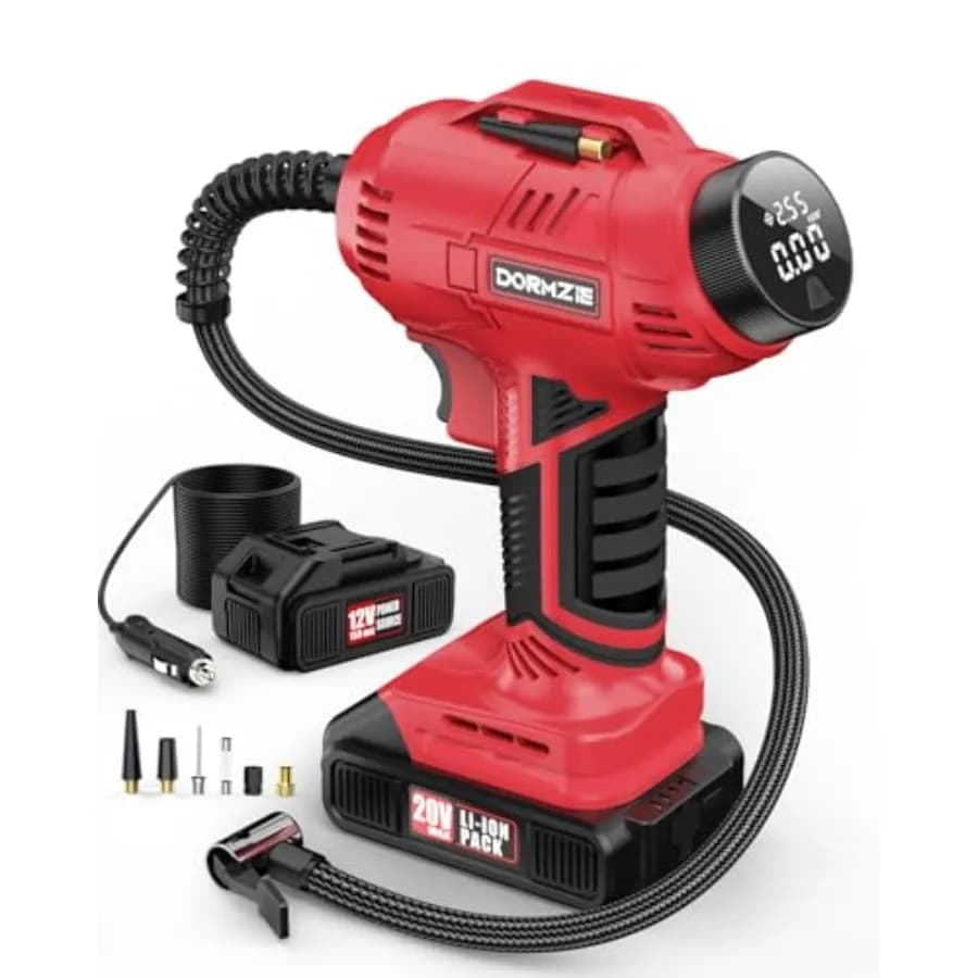 Compressore d'Aria Portatile 150 PSI, Gonfiatore per Pneumatici con Batteria Ricaricabile 20V e Adattatore Auto 12V, Display Digitale per Auto