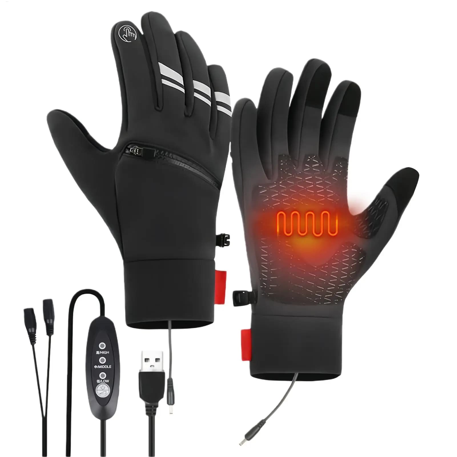 USB heated gloves with 3 heat and waterproof settings for extreme cold, winter hunting, camping, hiking, bike cycling