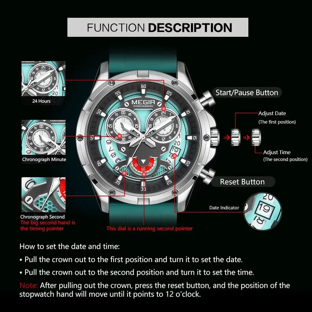 MEGIR 2248 Fashion Men Creative Quartz Watch Silicone Strap Personalized Calendar Waterproof Chronograph Watches for Man Reloj
