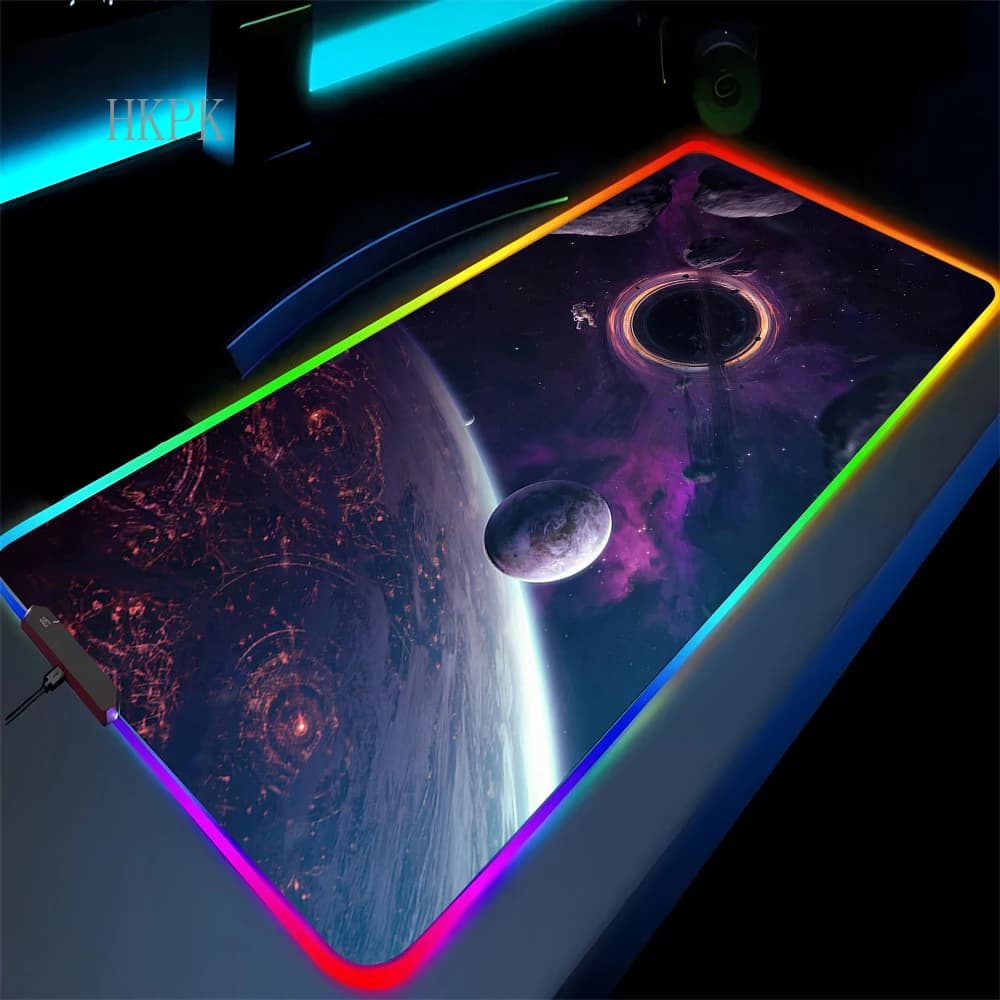 RGB Galaxy Via Lattea Mouse Pad XXL 90X40 Tappeto PC Gamer Tastiera del computer Tappetino da scrivania Tappetino per mouse antiscivolo Tappetini retroilluminati a LED da gioco
