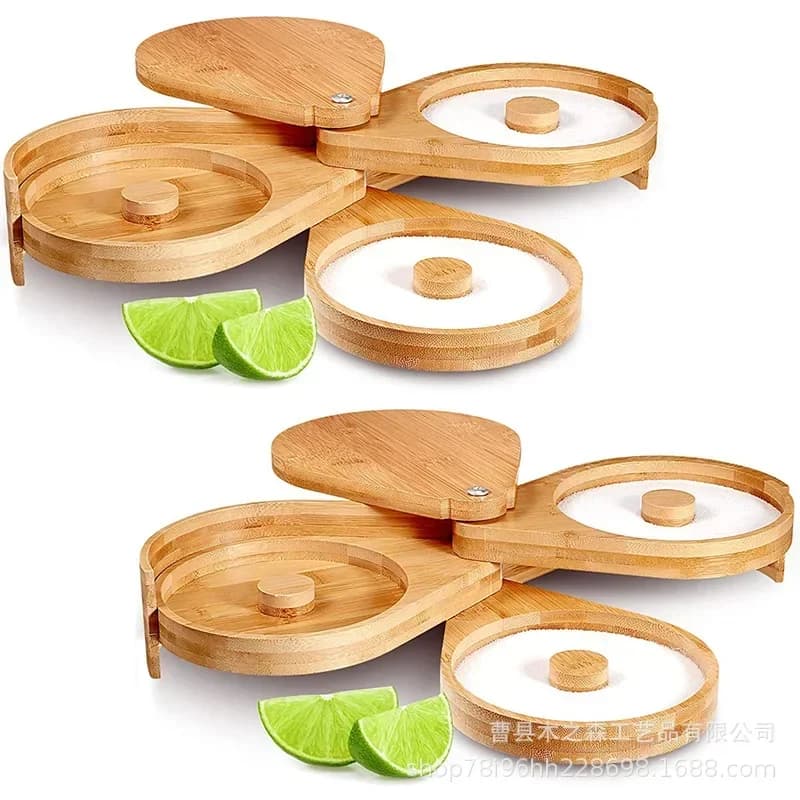 Rimmer in vetro per succo di lime rotante in bambù a 3 livelli, accessorio per vino, cocktail, miscelazione di sale, zucchero, bar, cassetta degli attrezzi per barista