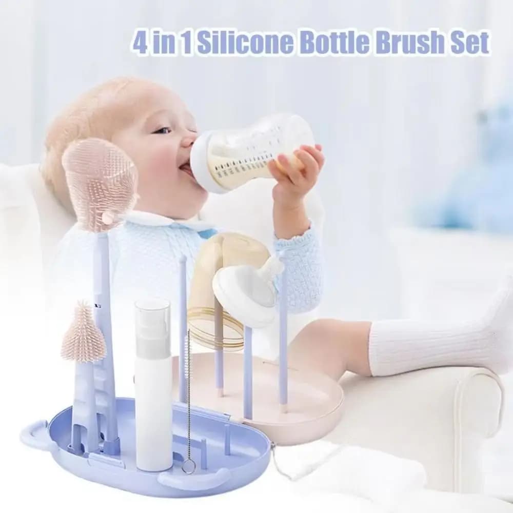 Set di spazzole per la pulizia delle bottiglie portatili Spugna in nylon Kit di spazzole per biberon da viaggio Setole morbide Spazzola per biberon senza BPA