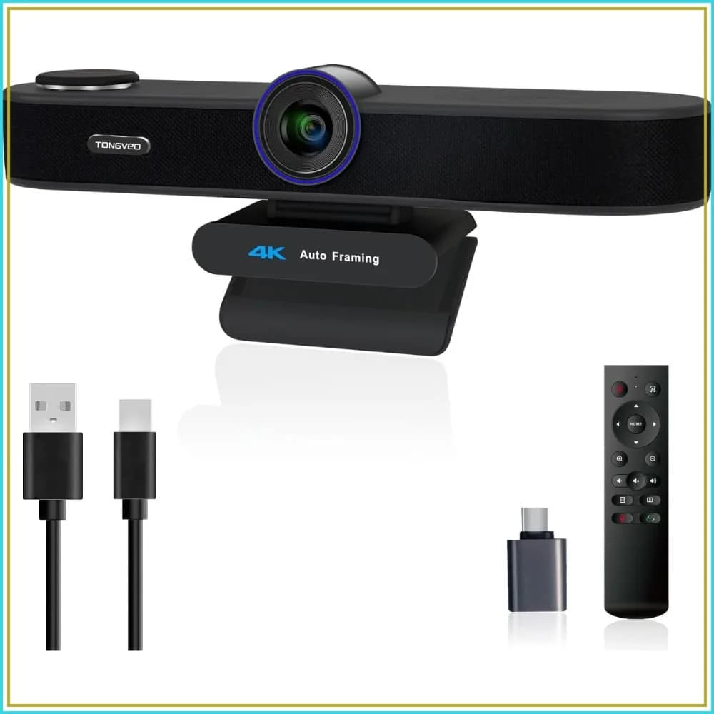 4K Webcam with Microphones & Speaker, AI Auto-Tracking, 5X Zoom, Remote Control, Works with Zoom/Teams