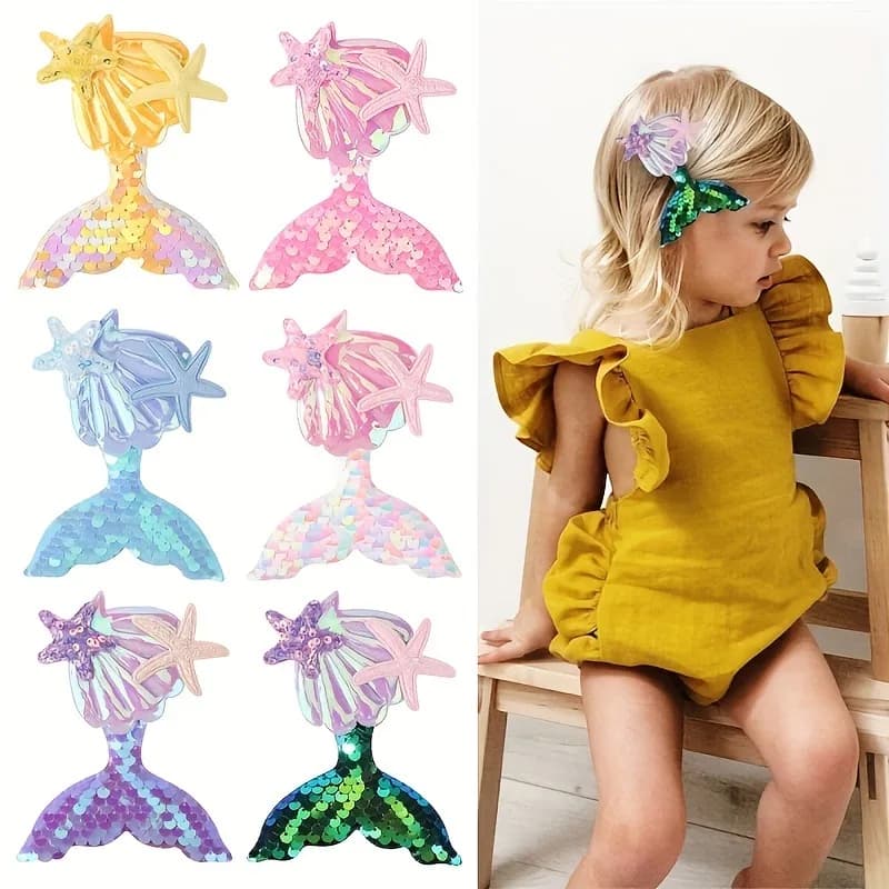 1pc Girl Sweet Fish Tail Hair Clip Cute Shiny Fish Scale Starfish Decoration for Performance Party Vacation Women Hair Accessory