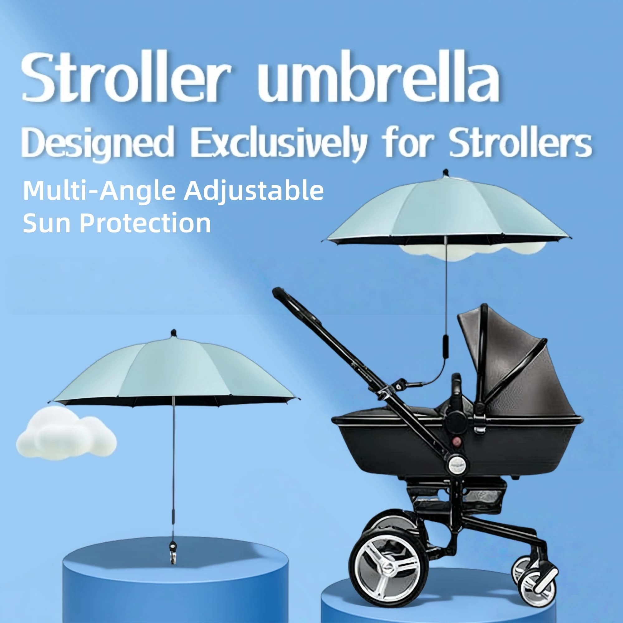 Parasole per passeggino, protezione UV universale, ombrello impermeabile a struttura rigida, regalo di compleanno, Capodanno, Natale