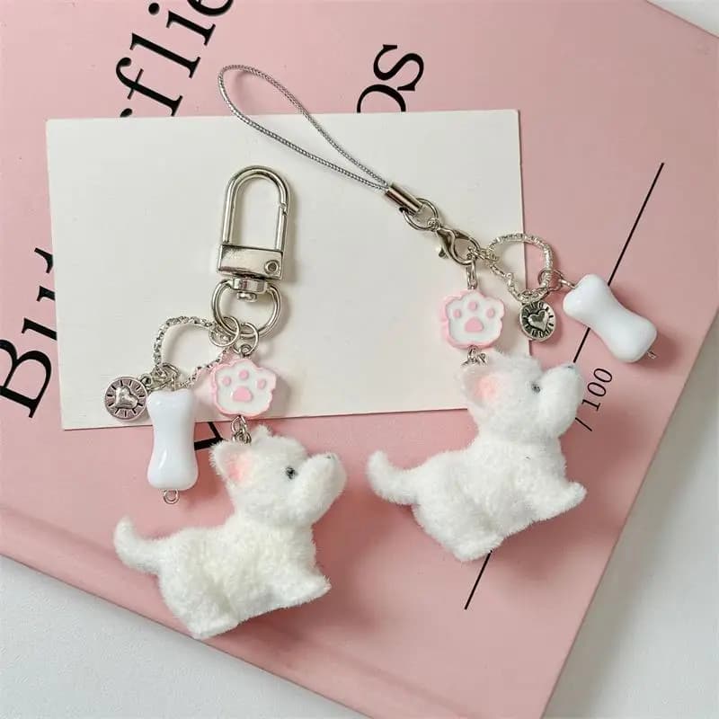 Portachiavi con simpatico cane West Highland in stile cartone animato; Ciondolo e decorazione per zaino; Ideale come catenella per telefono e regalo per amanti degli uccelli.