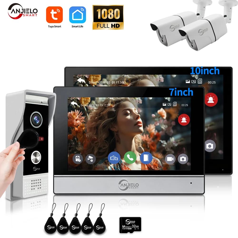 ANJIELO Videocitofono Wi-Fi Smart Tuya da 7/10 Pollici con Sblocco Remoto tramite App e Comunicazione Audio Bidirezionale