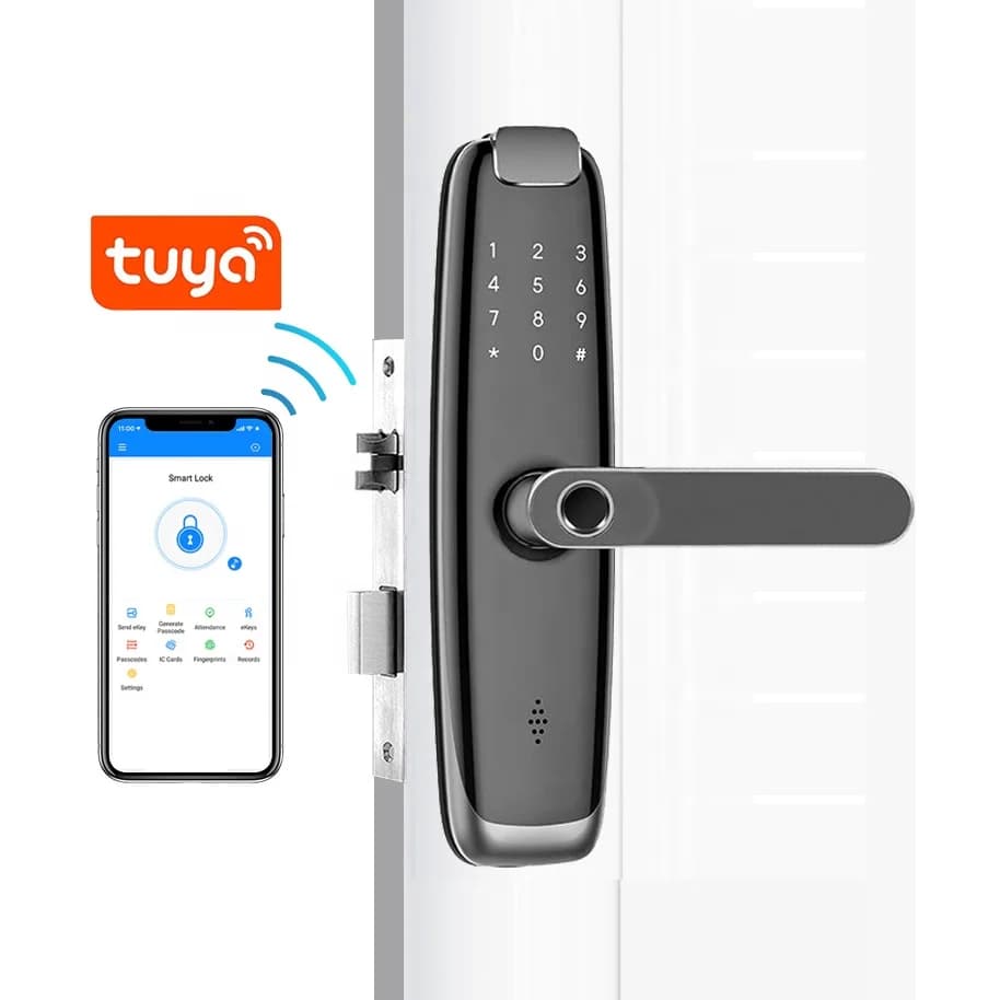 Home Apartment Office Durable Anti-Theft Smart Door Lock with Fingerprint Password TUYA App Mechanical Key/Card Access