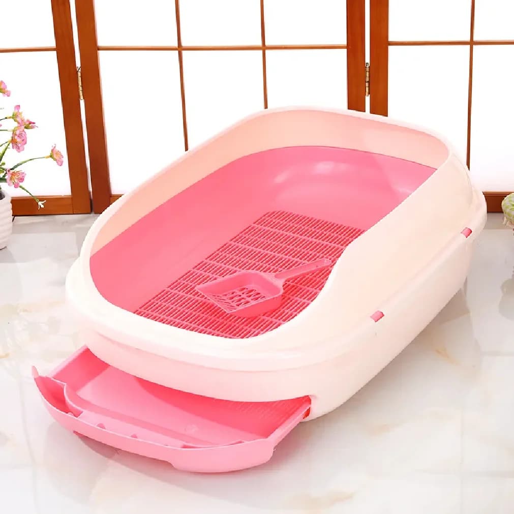 Semi Enclosed Cat Litter Box Double Layer with Drawer, Large Grate Odor Control