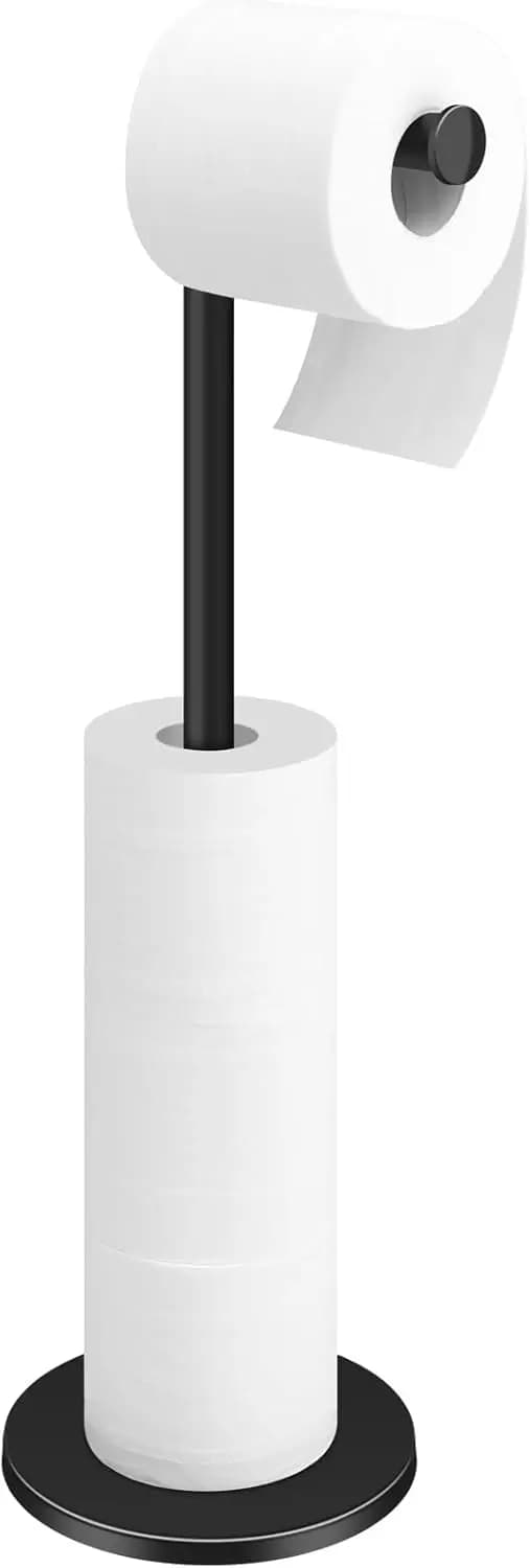 Portarotolo da terra per carta igienica con base pesante, portaoggetti da bagno in acciaio inossidabile per 4 rotoli, nero opaco