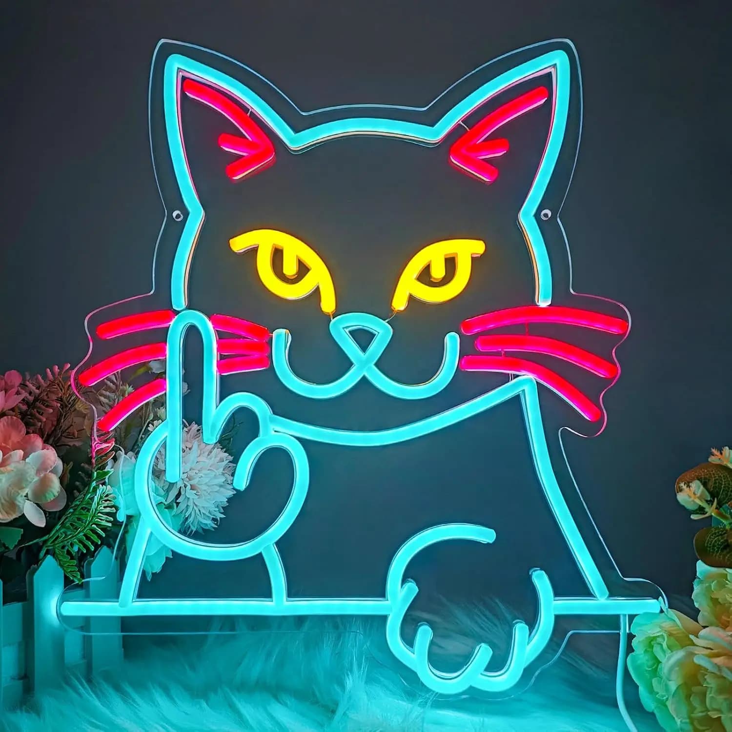 Insegna al Neon con Scritta 'Blue Cat Attitude' | Luce LED a Forma di Gatto Giocoso per Sala Giochi/Bar | Decorazione da Parete USB Dimmerabile | Regalo divertente per gli amanti dei gatti