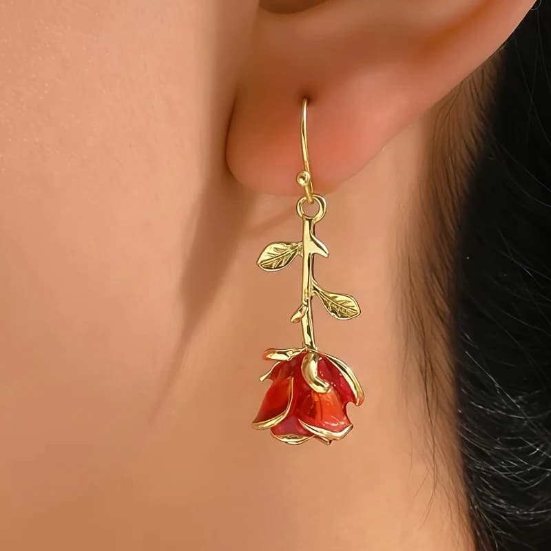 orecchini rosa San Valentino da donna Orecchini pendenti con rosa smaltata Gioielli per San Valentino Regali per lo shopping per le vacanze negli anniversari