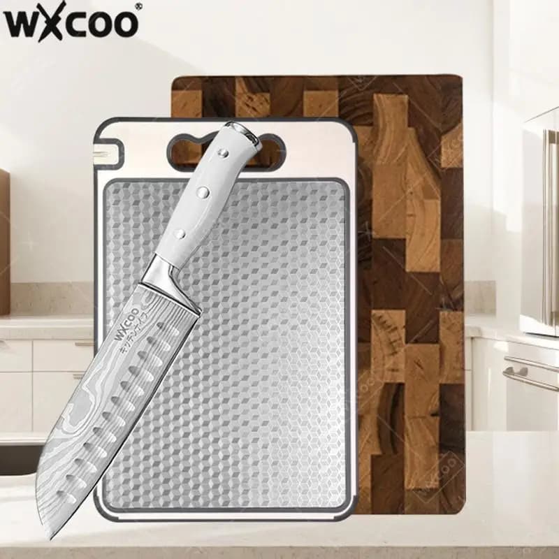 WXCOO Set of 1~3 Pieces: Acacia Wood Cutting Thickness, Chef Knife with Damascato Pattern, Santoku Kitchen Professional Knives Set, Pelapatate