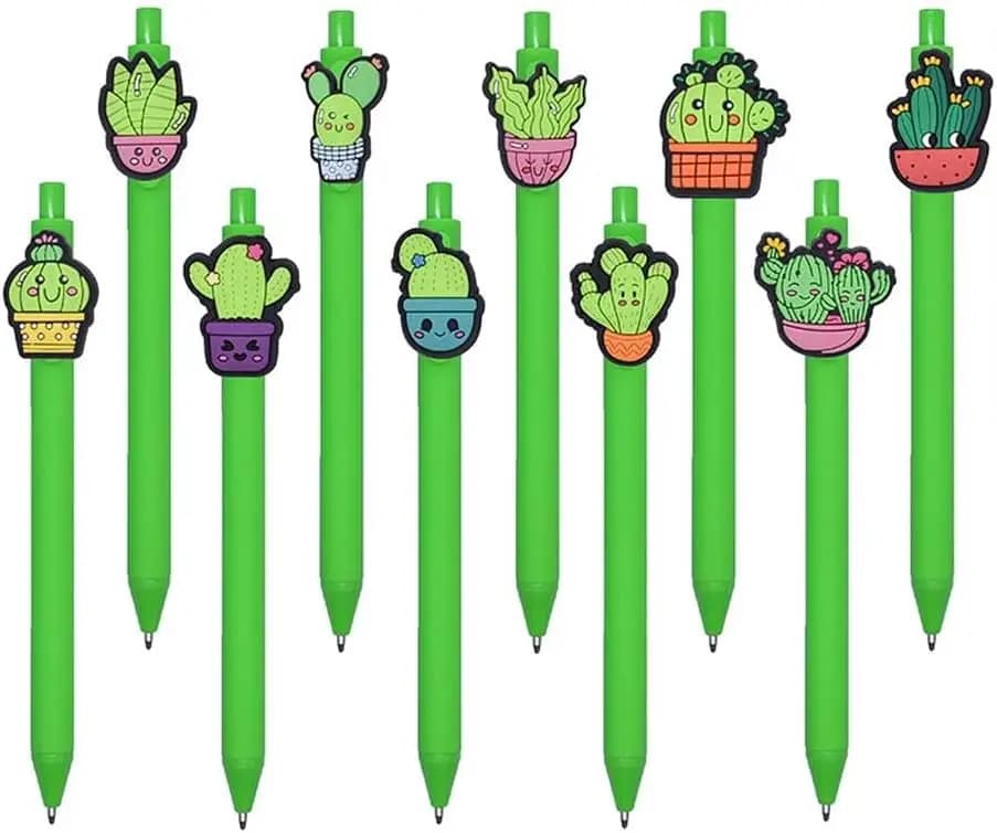 10 Pcs Cute Cactus Retractable Ballpoint Pens 0.5mm Black Ink Kawaii Green Potted Plant Cactus Theme Writing Pen Office School Students Stationery Supplies Funny Gift