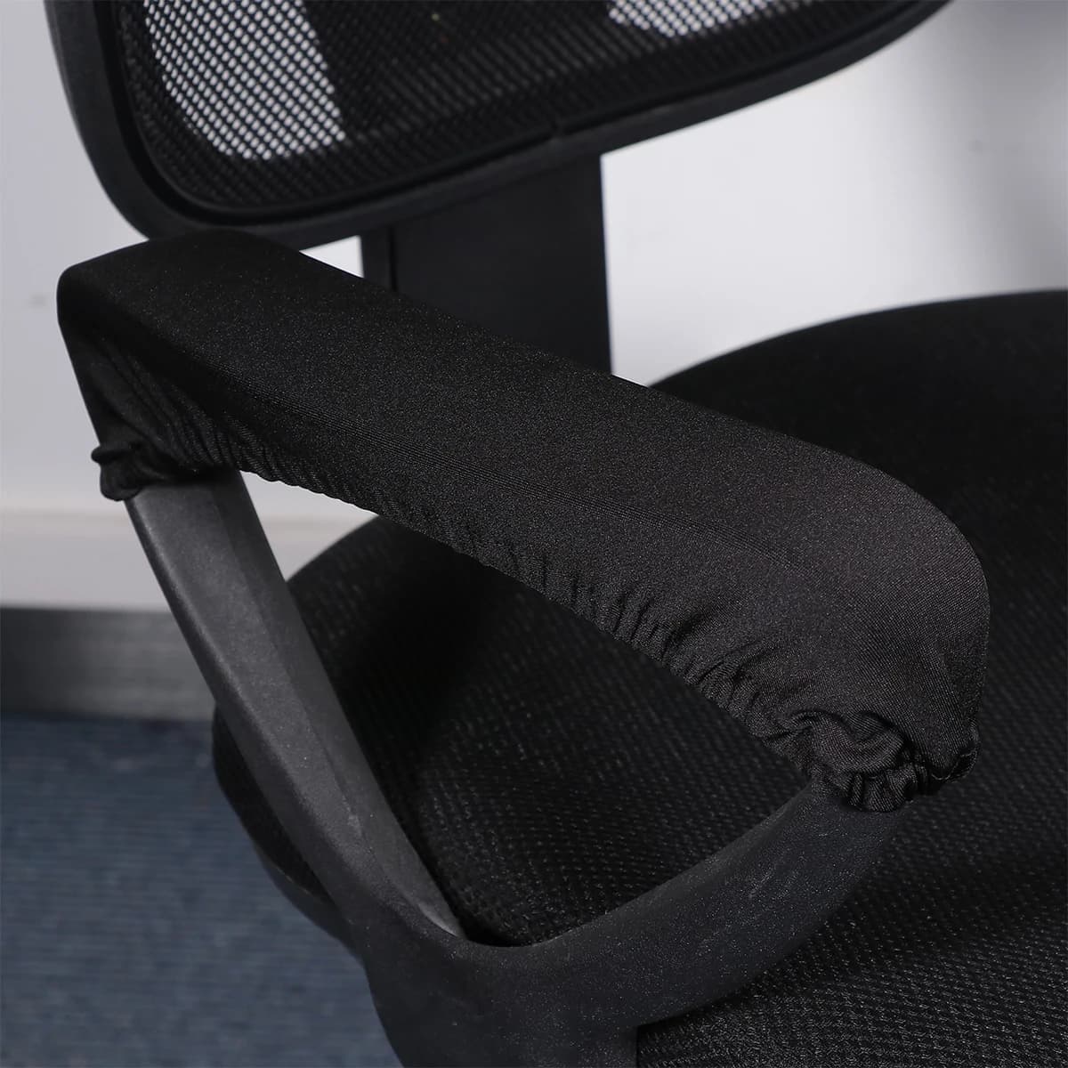 2pcs Black Chair Handle Covers Fabric Armrest Slipcovers Soft Pads Gaming Office Recliner Elastic Dustproof Comfortable Cover