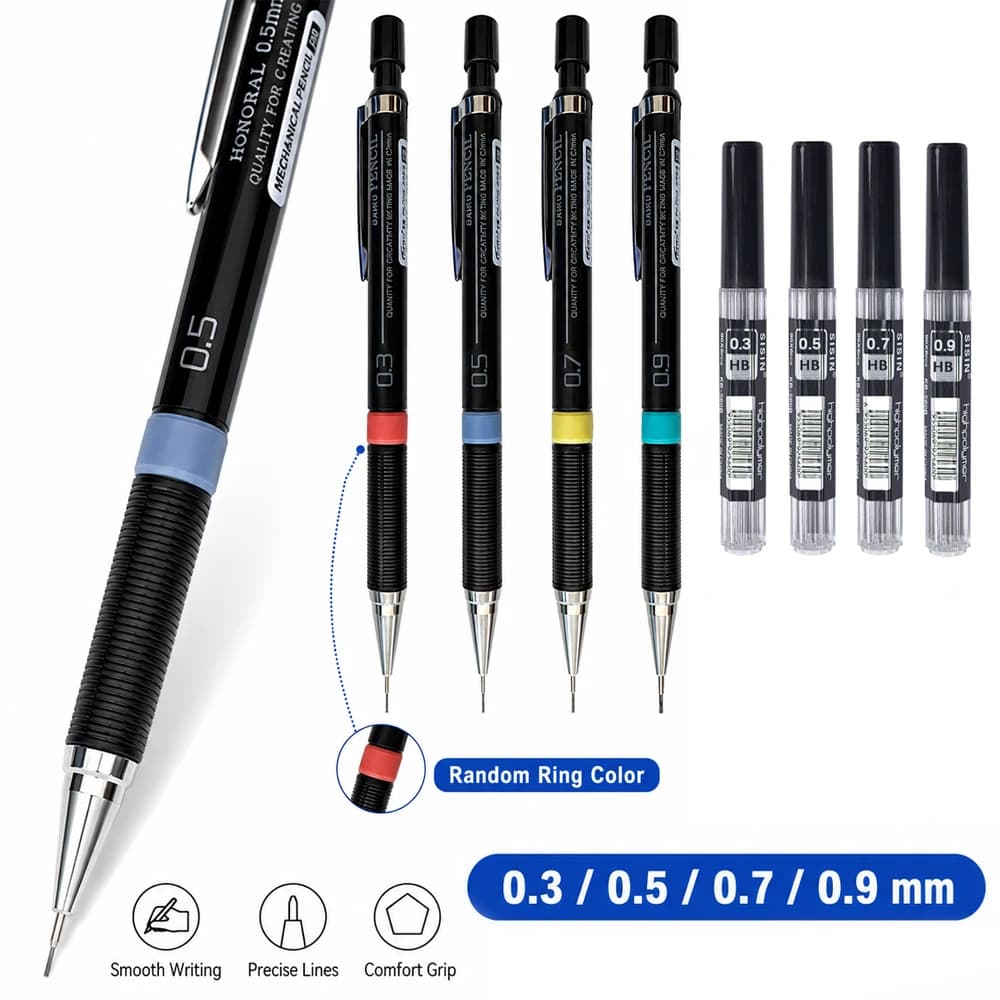 0.3/0.5/0.7/0.9mm Automatic Pencil Set,For School Office Drawing,Writing, Handicrafts,and Artistic Sketching Stationery Supplies