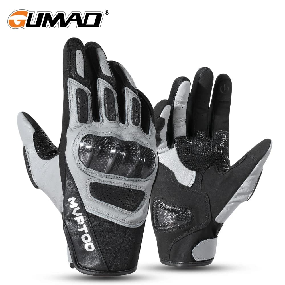 Genuine Leather Cycling Gloves Touch Screen Carbon Fiber Protective Shell Breathable Bike MTB Sports Women's Whole Fingers