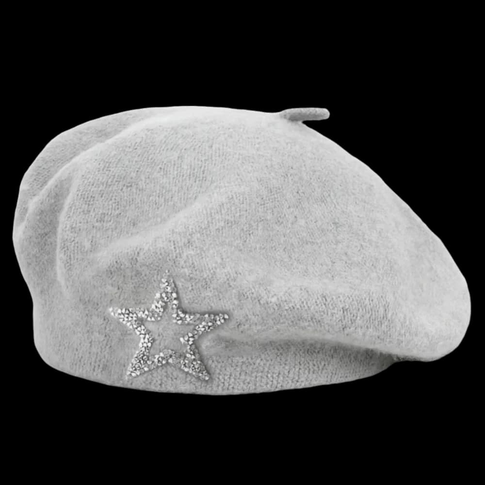 Artist Hat Five-Pointed Star Wool Beret Soft Solid Color Knitted Painter Hat Rhinestone Decor Warm Beanie Cap Travel