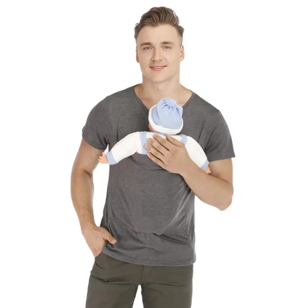 Men Baby Carrier Shirt Cotton Blend V Neck Short Sleeve Dad Tee Baby Wearing T-Shirt for Comfortable Parenting Baby Care
