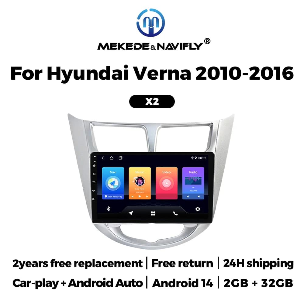 MEKEDE 24H Android14 9 inch shipment For Hyundai Verna 2010-2016 Car-play + Android Car stereo audio Multimedia 4G LTE wifi