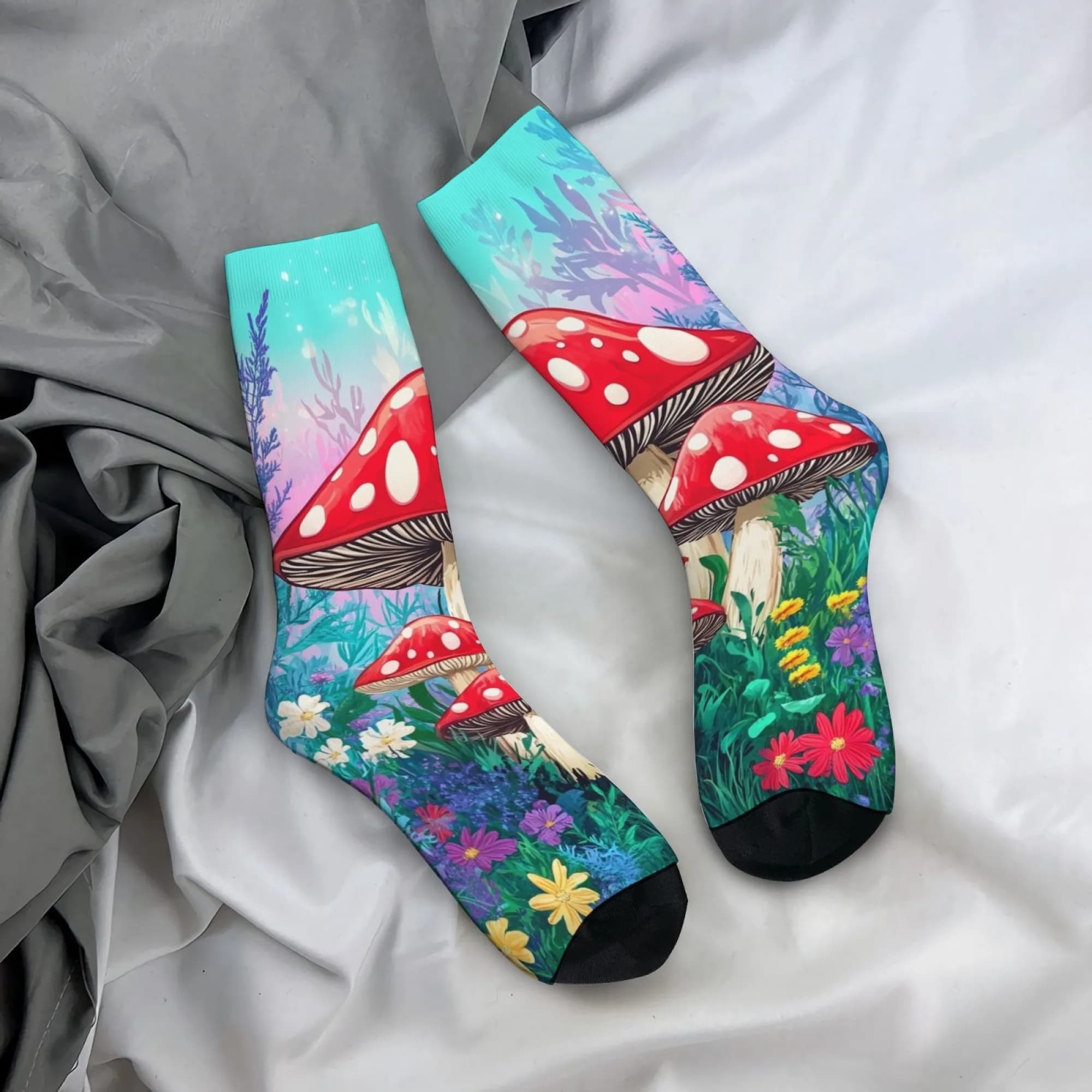 Calzini con funghi del bosco magici, calzini divertenti da uomo, stile Harajuku, comodi, casual, alla moda, street hip-hop, Happy Socks