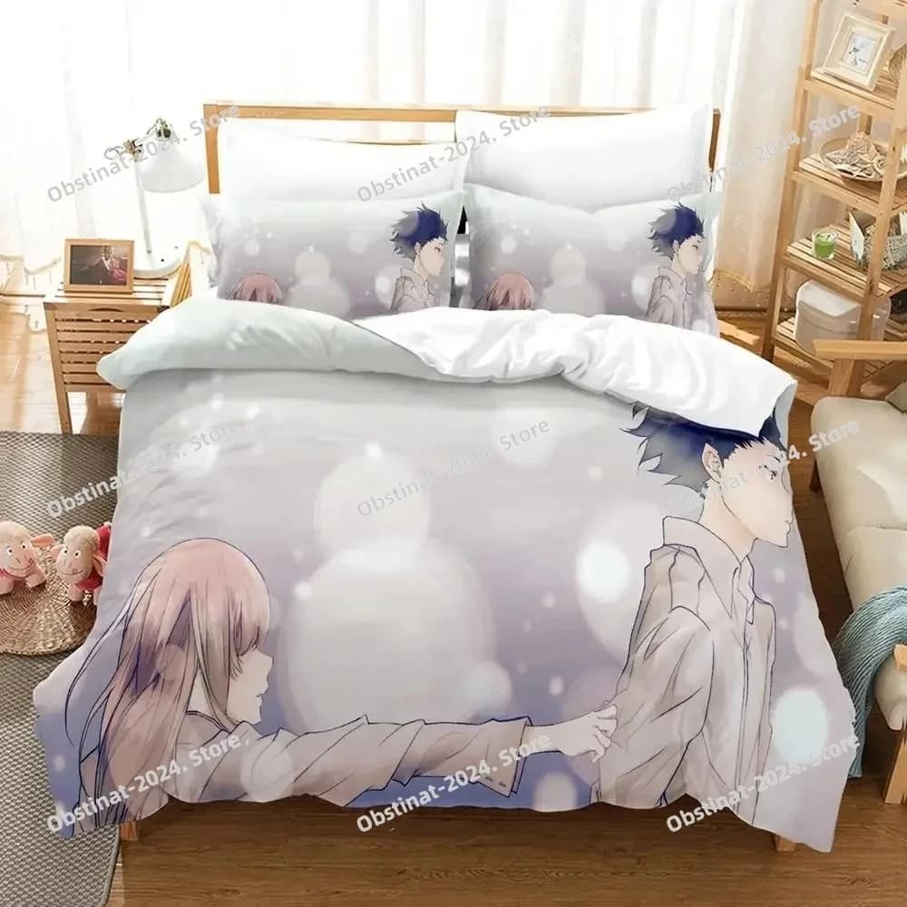 3d Anime Film Una voce silenziosa Set biancheria da letto Set letto stampato Copripiumino Lenzuolo Federa Letto Copripiumino morbido Full Queen King Size