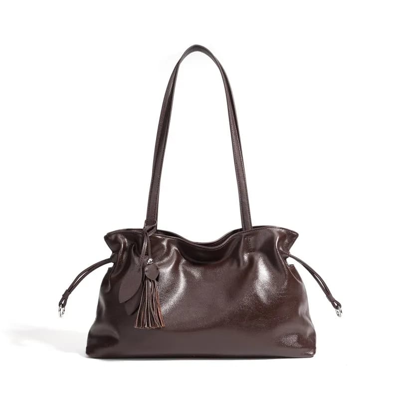 Minimalist Shoulder Bag Everyday Tote Bag for Women Genuine Leather Top Grain Cowhide Soft Adjustable Strap Luxury Handbag