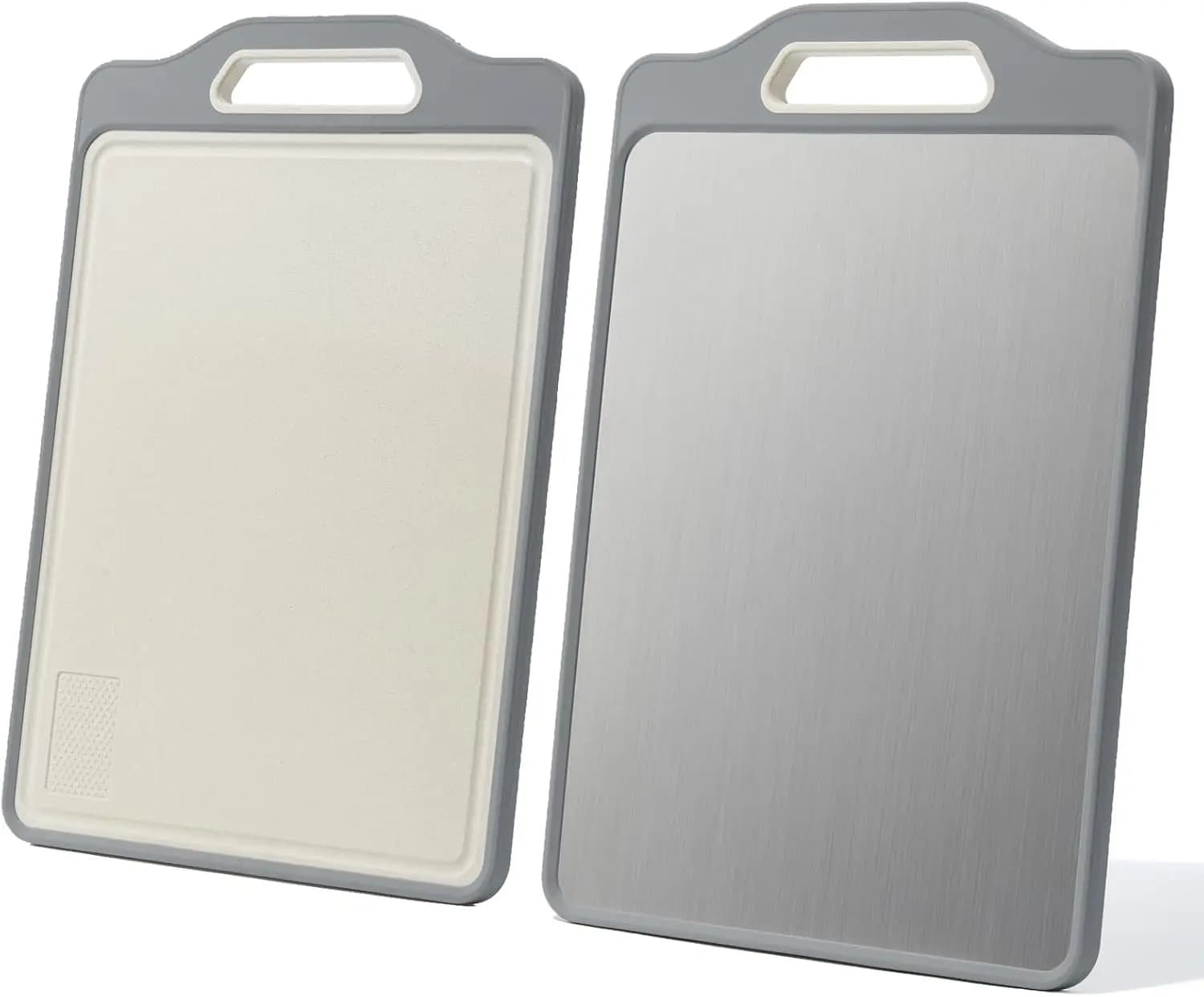 Double Sided Cutting Board, Stainless Steel & Wheat Straw, with Juice Trough, Easy Clean