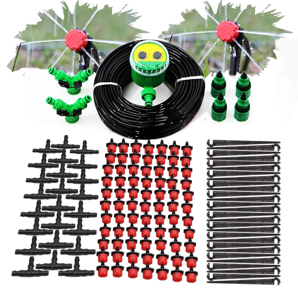 50M Automatic Garden Irrigation System Adjustable dripping device 4/7mm irrigation system Timer for Garden Irrigation System