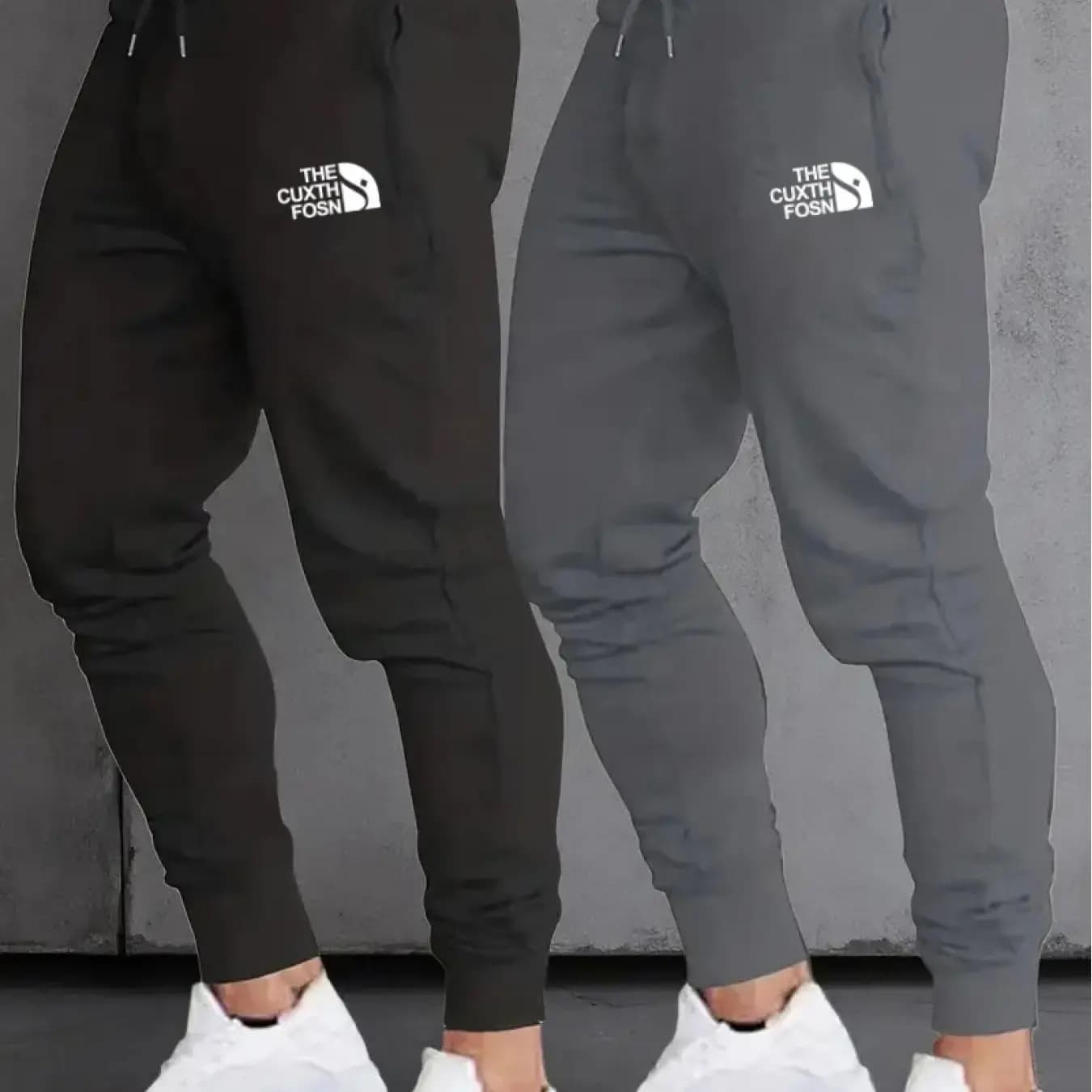 Two pairs of casual sports pants for men with prints of letters, suitable for casual sportswear and for outdoor use in spring and autumn.