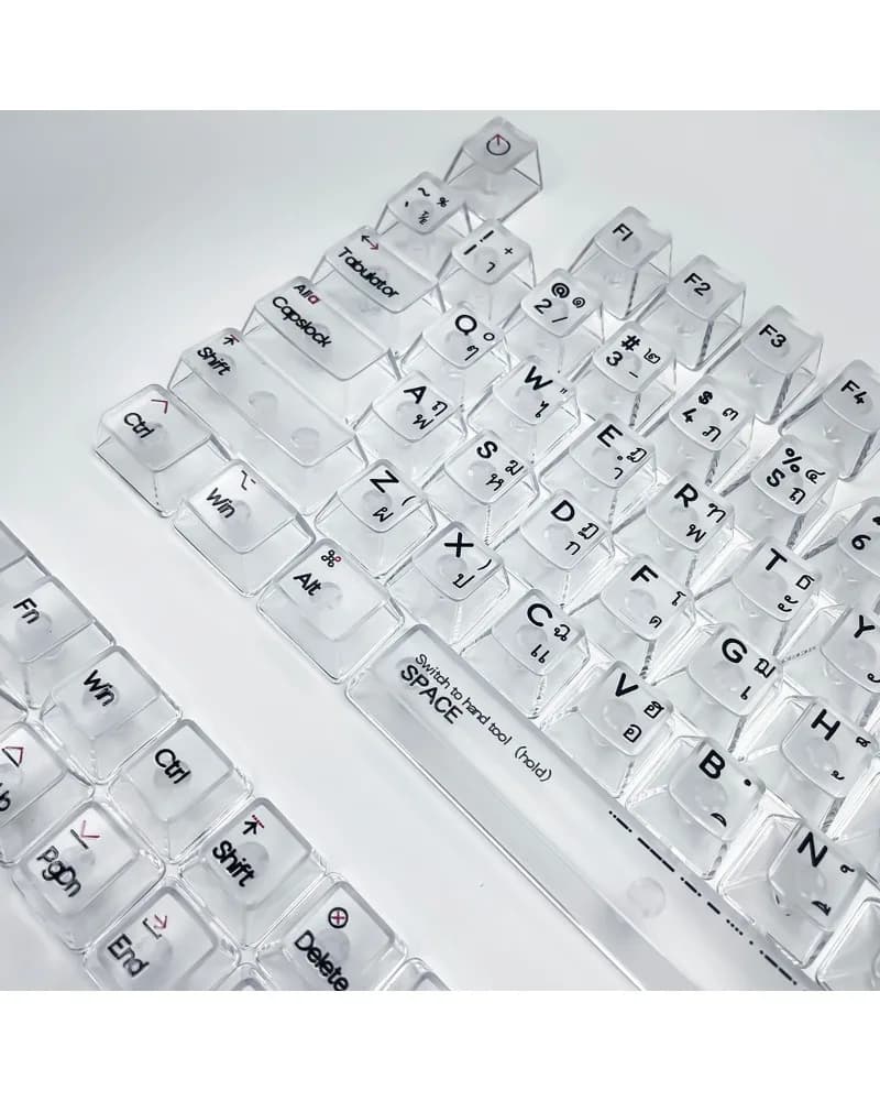 Set completo di keycap trasparenti Thai Root O EM a profilo basso per tastiera meccanica, in scatola, completamente trasparenti