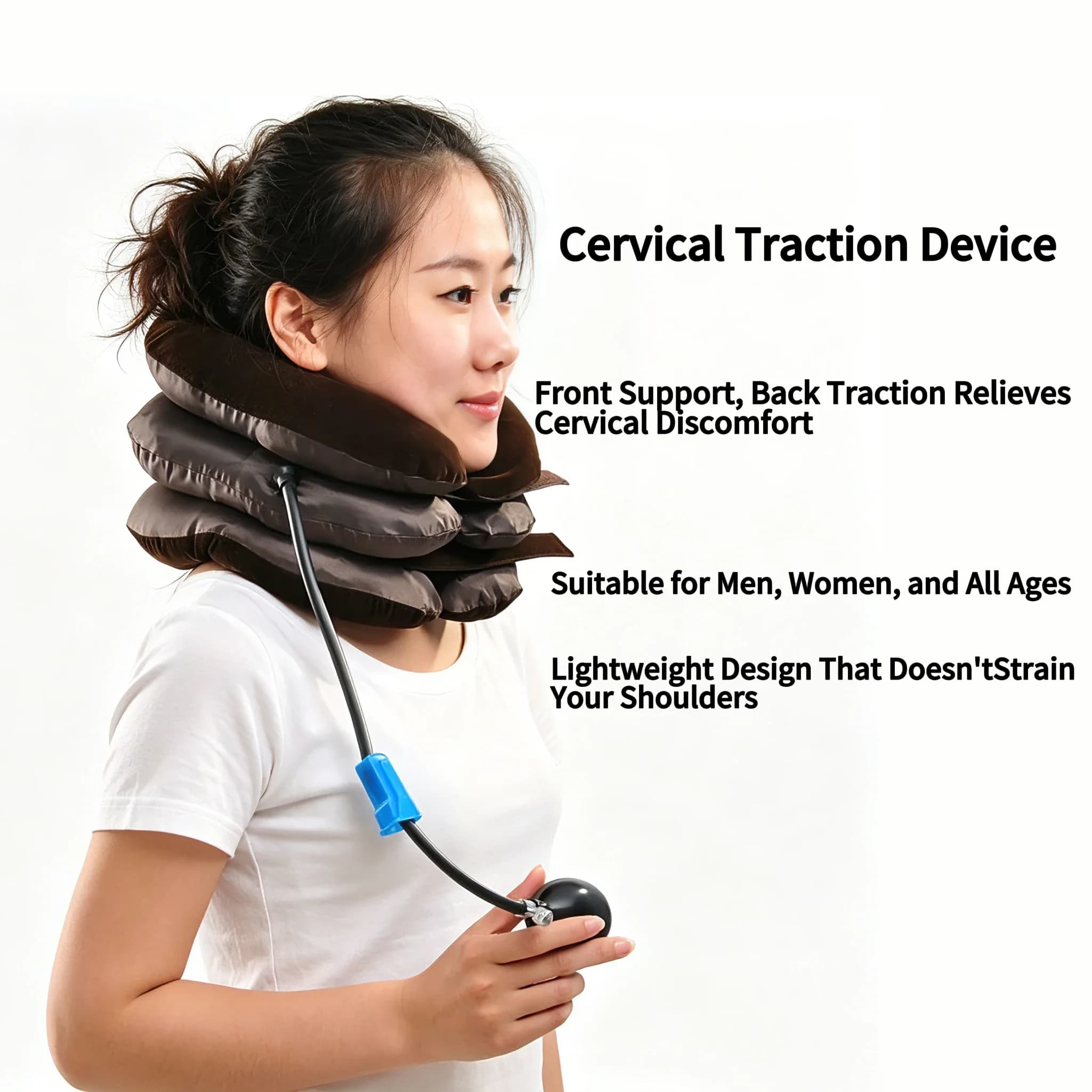 3-Layer Single Tube Inflatable Neck Traction Collar Lightweight Air Neck Support Pillow Relieve Neck Discomfort Travel Home Use