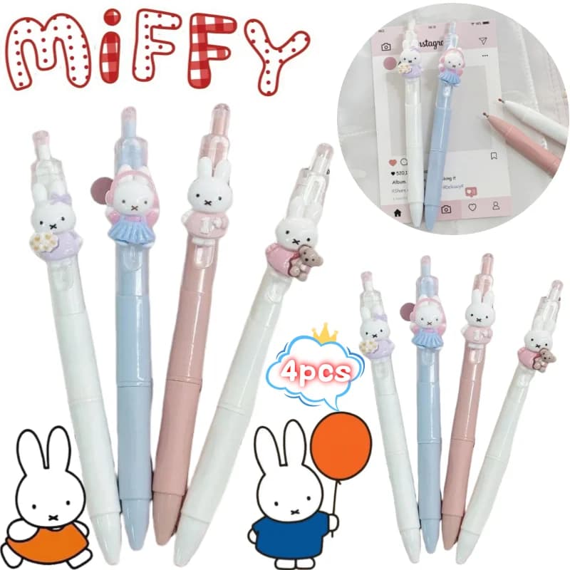 Penna Gel Miffy 4 con Stampa Animata a Tema Cartone Animato, Alta Qualità Cromatica, Creativa, per Ragazze, Studentesse, Carina, Scorrevole, Asciugatura Rapida, Nera a Pressione