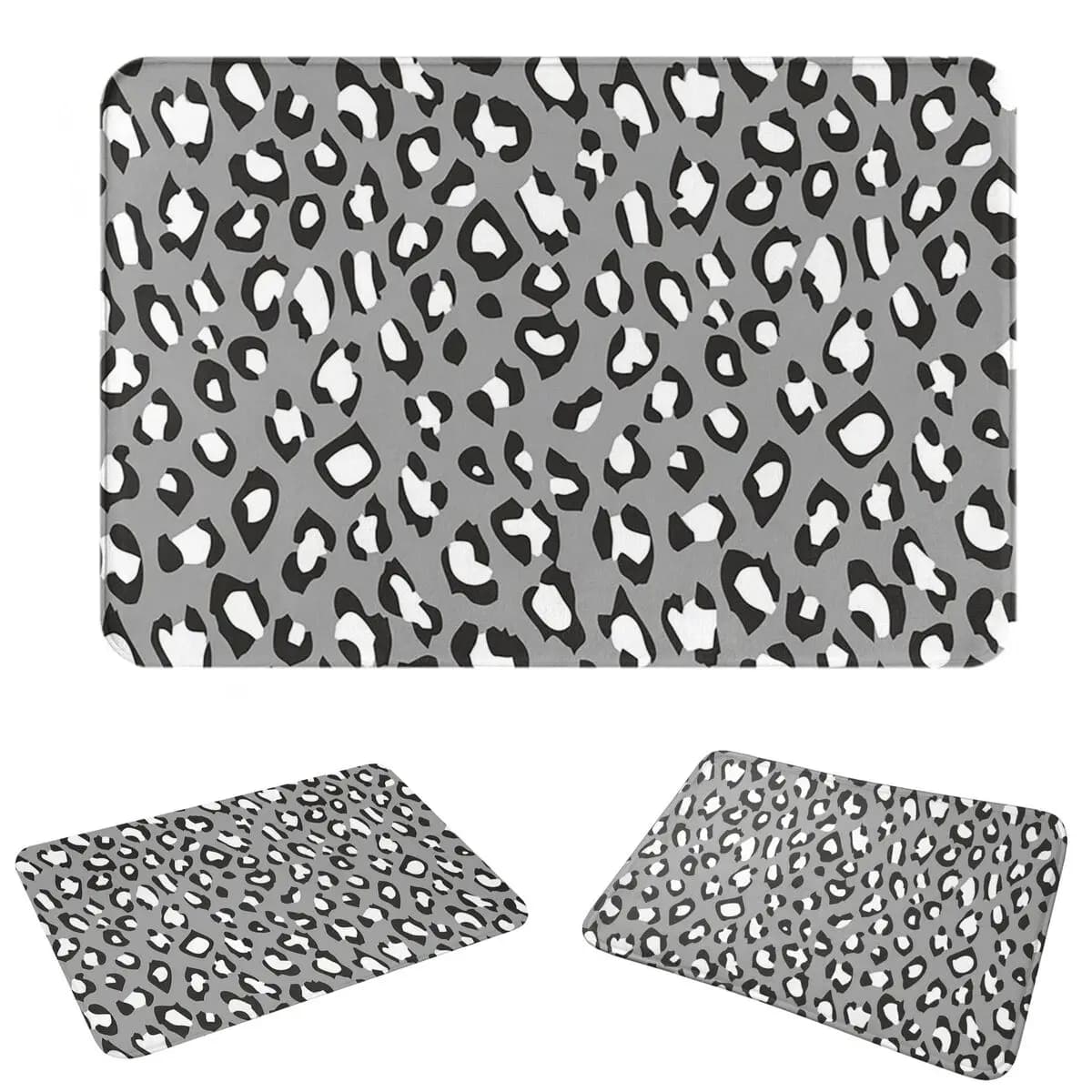 Grey Leopard Print Anti-slip Doormat Floor Mat Water oil proof Carpet Rug for Kitchen Entrance Home Bedroom Footpad Mats