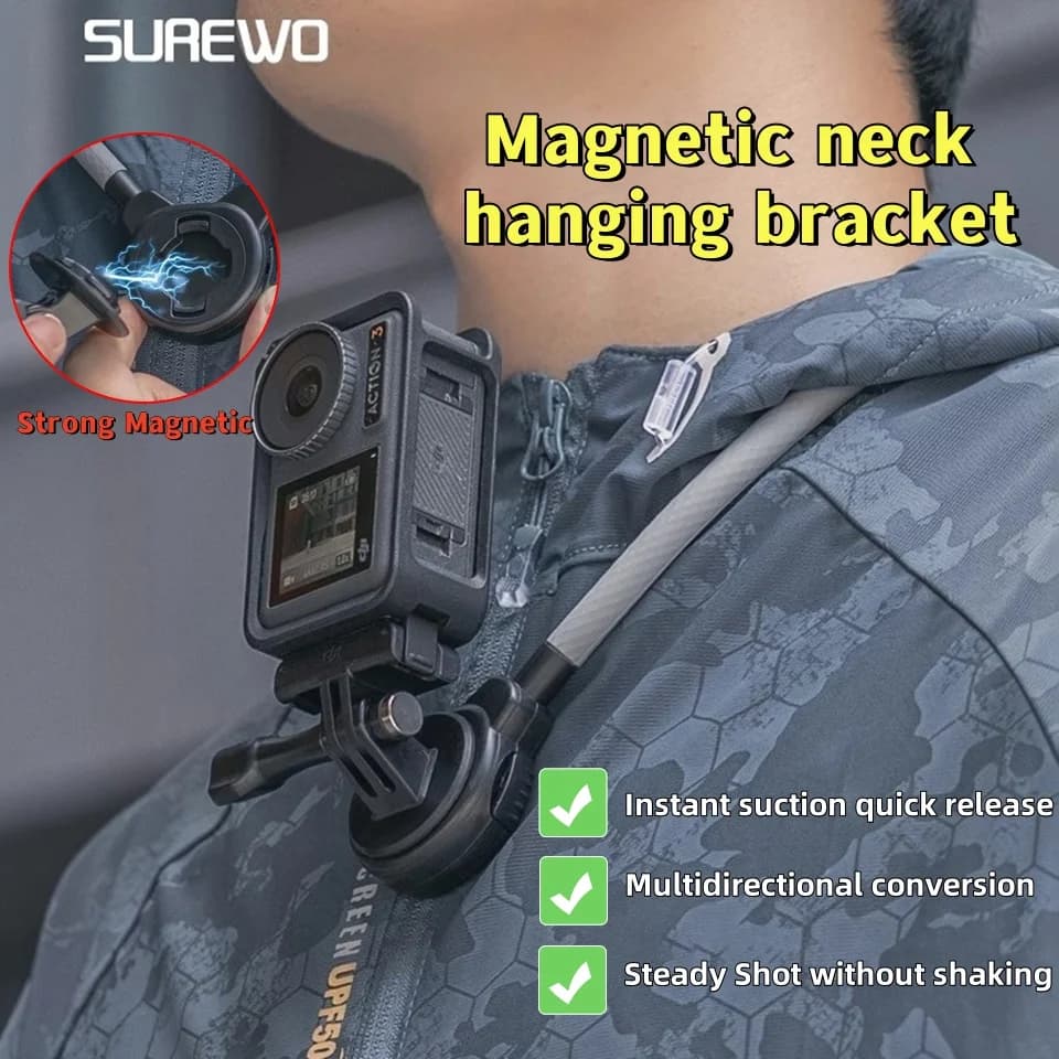 SUREWO Magnetic support for quick release collar Selfie Bracket for Gopro GoPro Hero 12/11 Black DJI Action 4 3 2 Insta360 Room