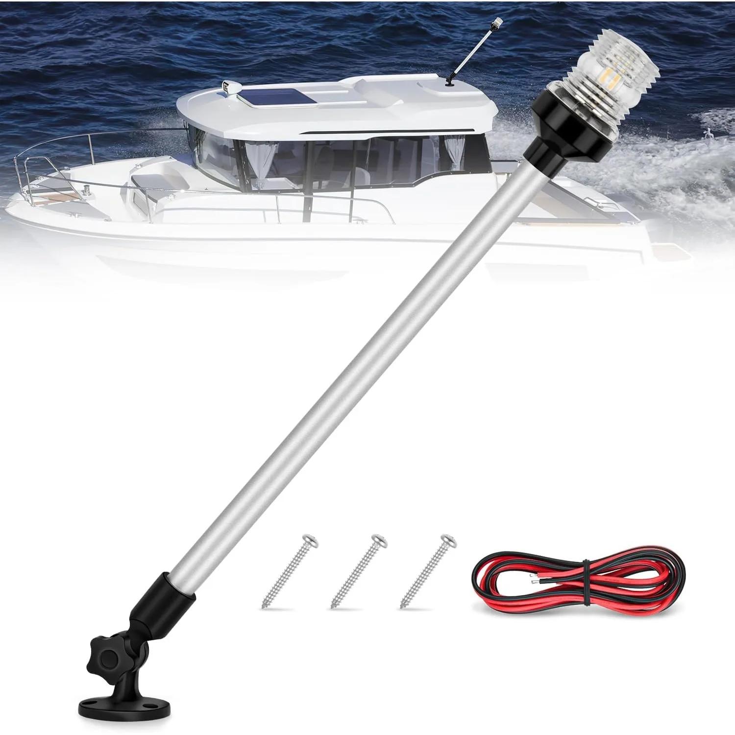 Nilight Marine Boat Stern Light 24Inch White Fold Down Anchor Lights 12V 24V Waterproof 360° Lighting Navigation Lamp for Fishing Ship Sailboat Yacht Pontoon Speedboat Dinghy