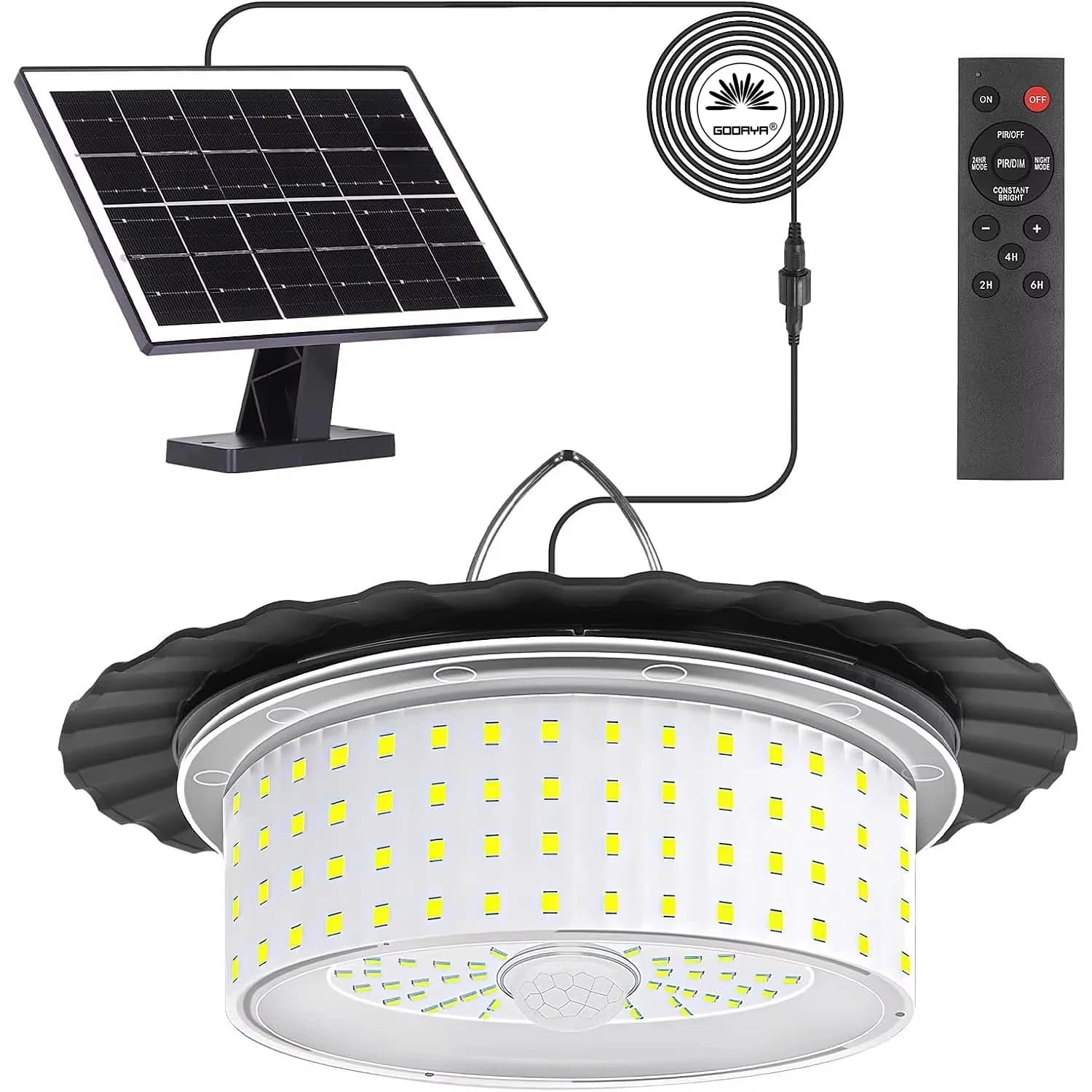 Lampada a sospensione solare a 224-LED con sensore mobile Luce per capannone solare Luce per capannone con sensore di movimento ad energia solare per interni ed esterni Impermeabile