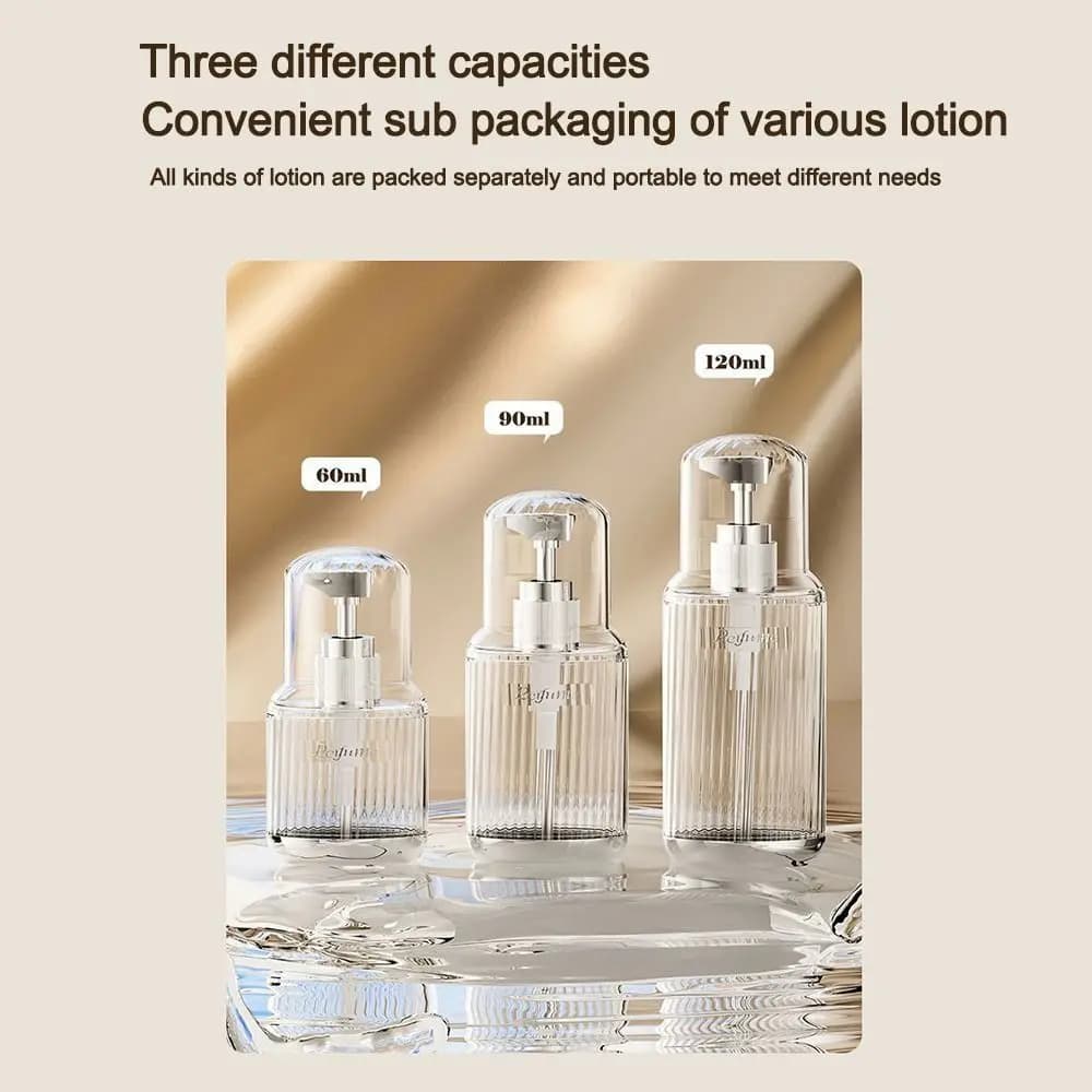 Flacone Portatile con Pompa da 60/90/120ml, Dispenser Trasparente Ricaricabile per Sapone, Lozione, Shampoo, Gel Doccia