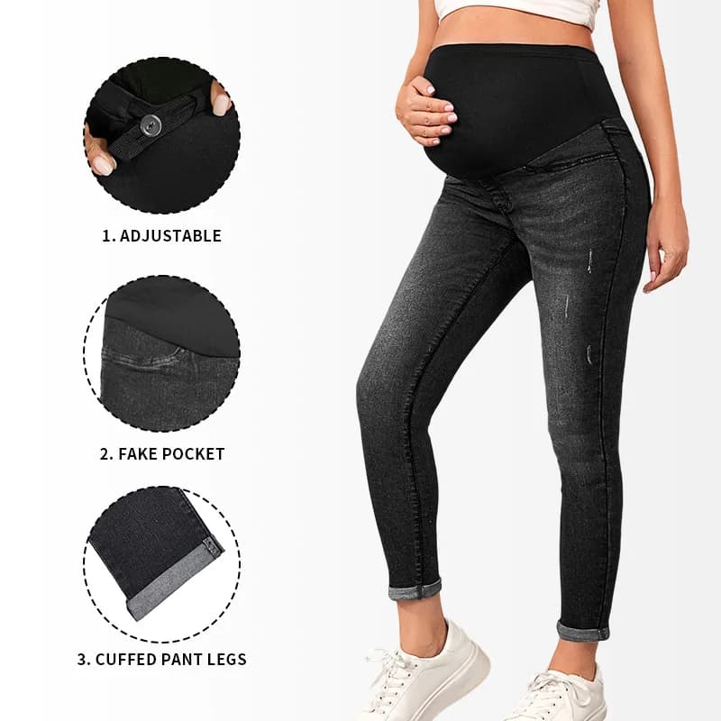 Maternity Jeans Premama High Waist Pants Pregnant Women Belly Lift Hip Elastic Trouser Pregnancy Belly Extender Stretch Pants