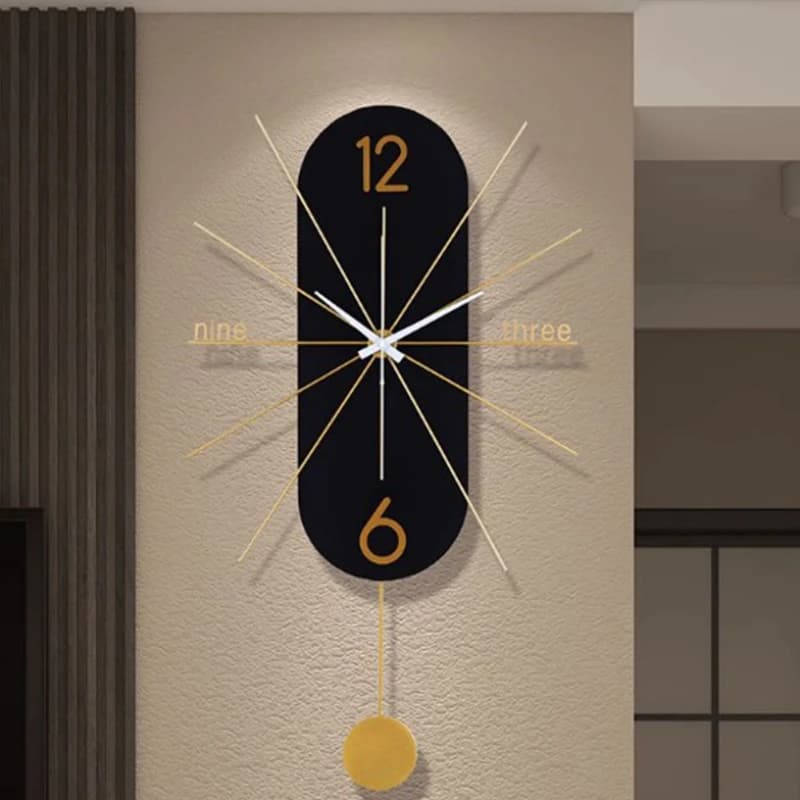 Orologi da Parete Silenziosi Minimalisti, Design Nordico, Orologio da Parete Grande in Metallo Nero Moderno, Arte con Pendolo, Reloj De Pared Para Sala, Decorazione per la Stanza