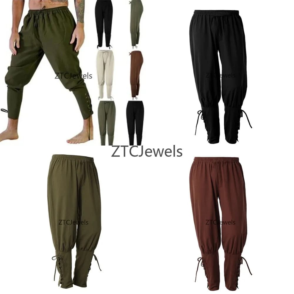 Pantaloni da Pirata Vichingo Medievale per Uomo, Costume Gotico Rinascimentale di Halloween, Abbigliamento da Cavaliere Navigatore con Fasce per le Gambe