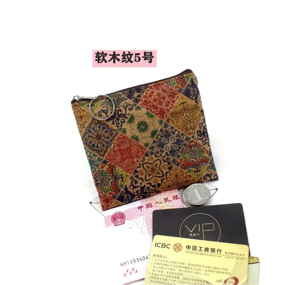 New Wood Grain Printing Coin Purse Vintage Change Money Organizers Wallet
