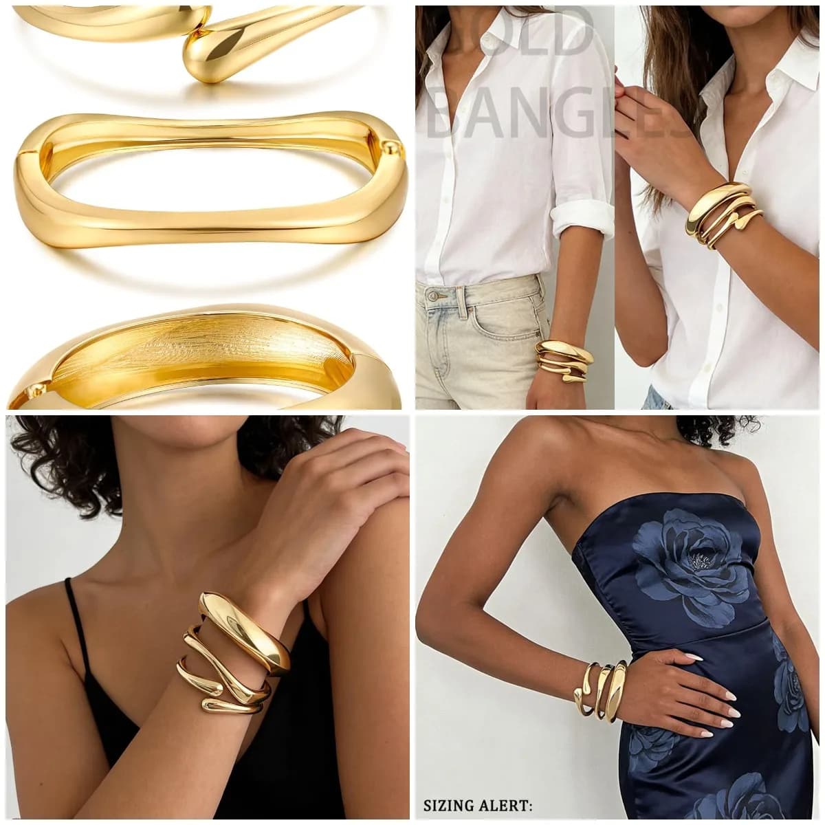 Bracciali a Cerchio Grossi in Oro per Donne, Set di Bracciali Impilabili Placcati in Oro 14k, Alla Moda