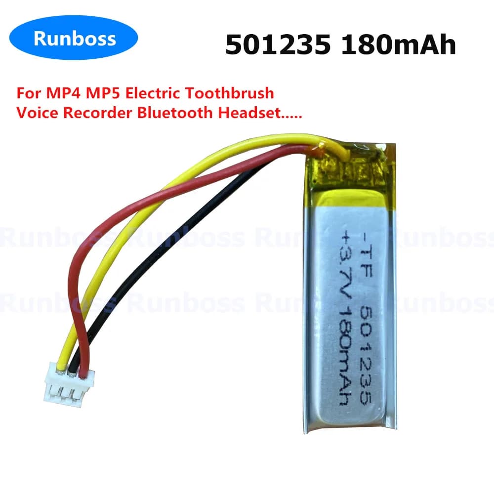 501235 3.7V 180mAh 1.5mm 3pin Li ion lithium polymer battery for MP4 MP5 electric toothbrush Bluetooth voice recorder
