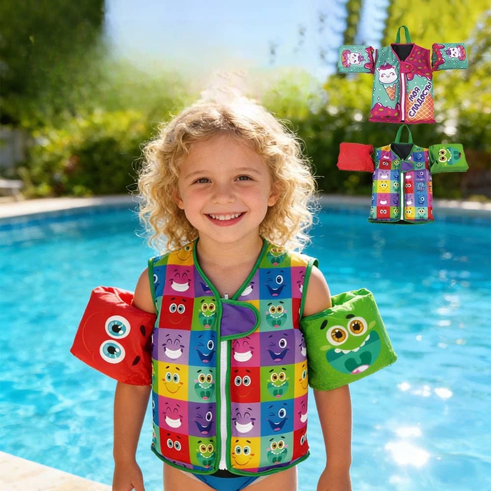 Kids swimsuit with cute print, sleeveless swimsuit for boys and girls, quick drying summer swimsuit