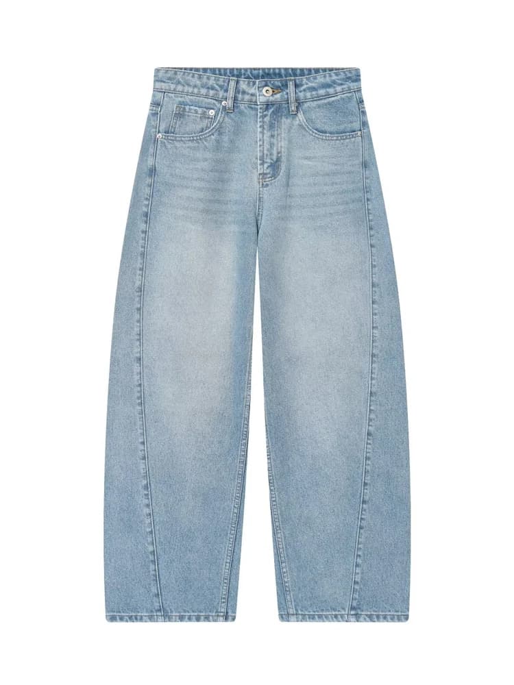 Jeans Larghi Stile Boyfriend da Donna, Nuovi Pantaloni a Palloncino a Gamba Dritta in Cotone per Autunno, Vita Naturale, Colore Puro, per Esterni