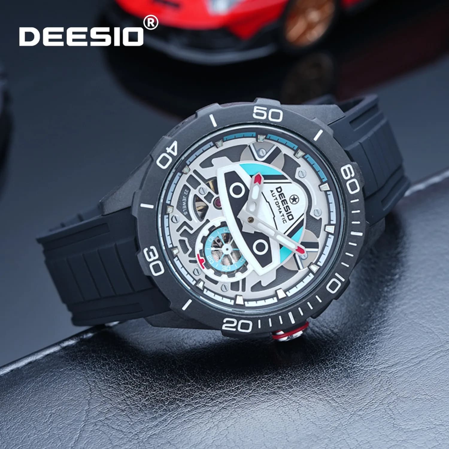 Deesio Sports Mechanical Watch for Men, Automatic Winding, Carbon Fiber Case, Luminous Water Proof Timepiece Stylish New Design