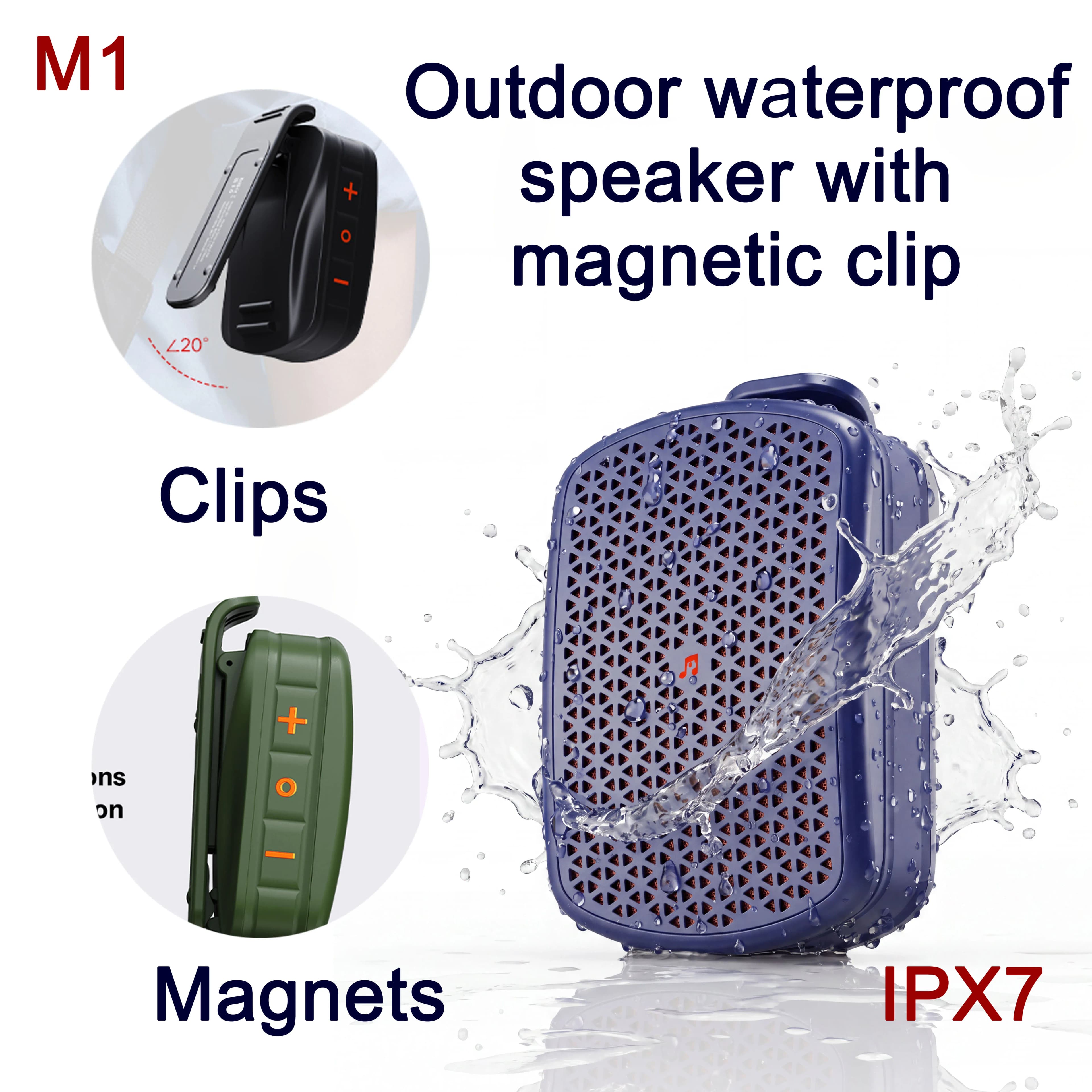 Portable Magnetic Clip Bluetooth Speaker Waterproof Wireless Outdoor Soundbox for Fitness Hiking Cycling Camping